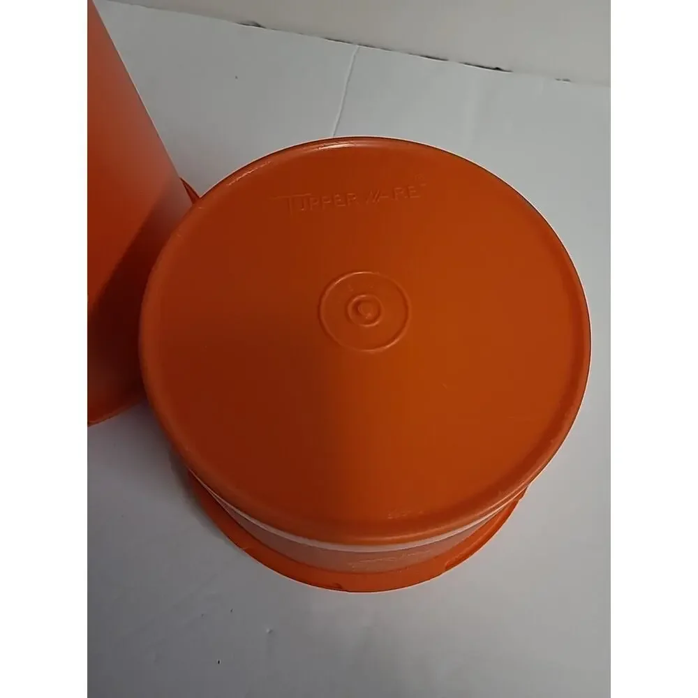Tupperware Canister Set With Lids Orange Harvest Servalier Vintage Set of 2